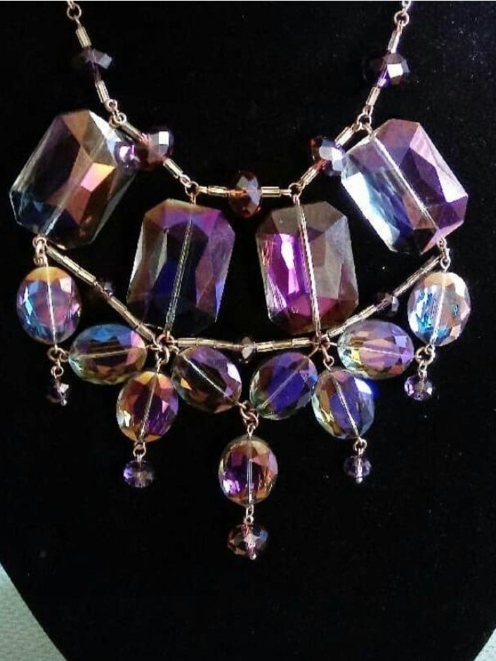 Women's Iridescent Purple Statement Necklace - Elegant Crystal Drop Design